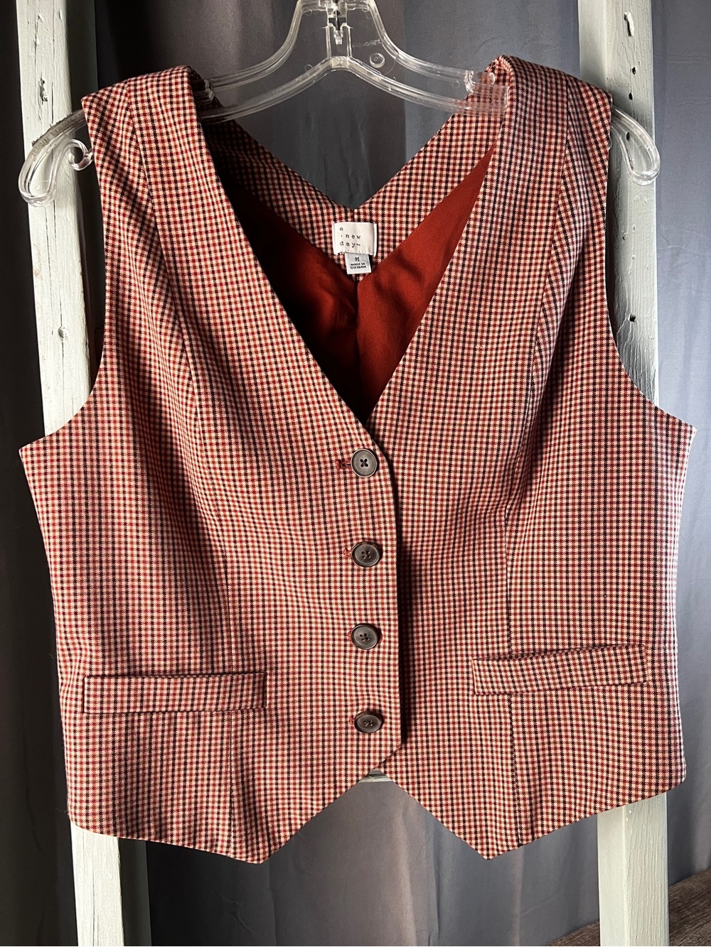 Burnt Orange and White Houndstooth Vest